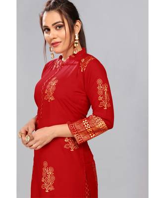 Maroon Foil Printed Rayon  Kurti Palazzo Set 4