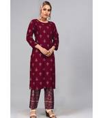 Maroon Foil Printed Rayon  Kurti Palazzo Set