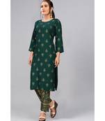 Green Foil Printed Rayon Kurti Palazzo Set