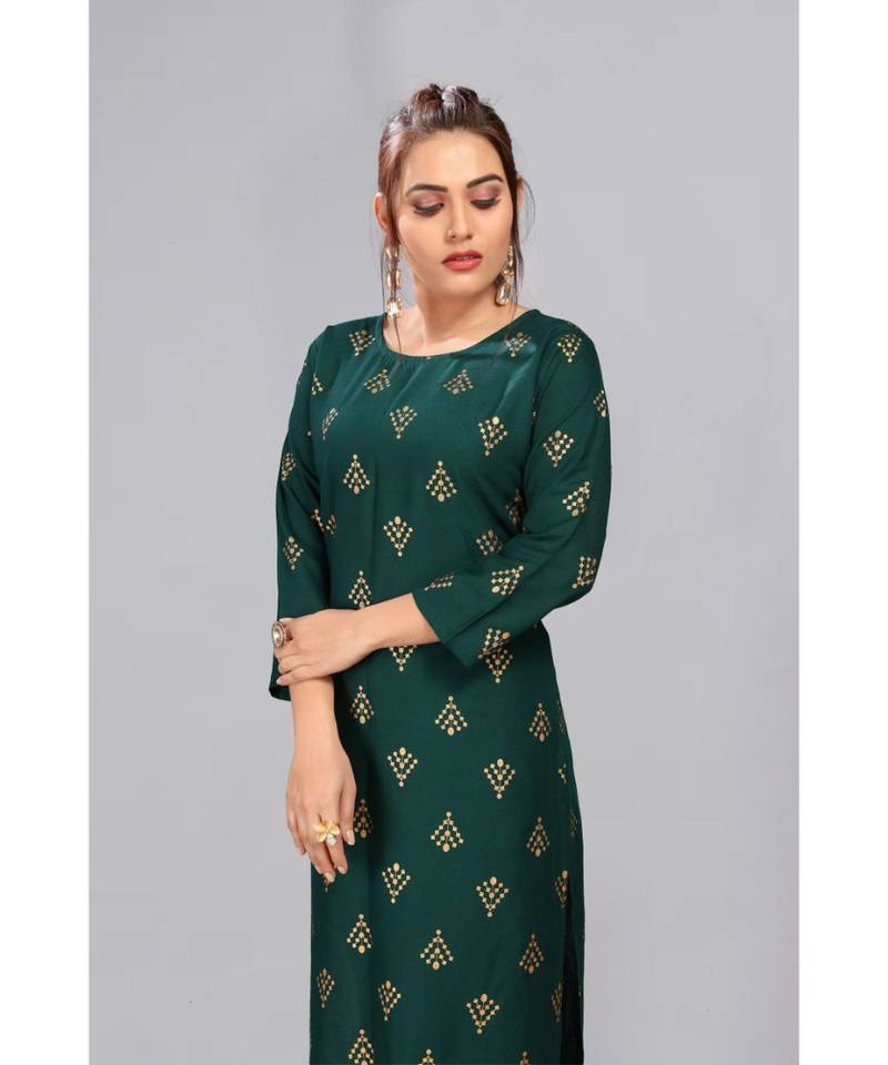 Green Foil Printed Rayon Kurti Palazzo Set