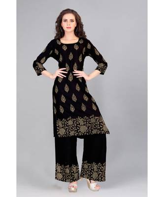 Black Foil Printed Rayon  Kurti Palazzo Set 2