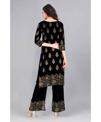 Black Foil Printed Rayon  Kurti Palazzo Set 3