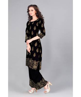 Black Foil Printed Rayon  Kurti Palazzo Set 4