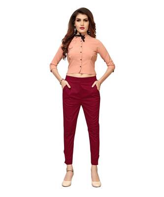 Krisha Export Regular Slim Fit Women Slub Lycra Maroon Pant 1