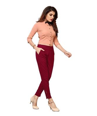 Krisha Export Regular Slim Fit Women Slub Lycra Maroon Pant 3