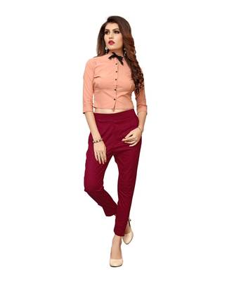 Krisha Export Regular Slim Fit Women Slub Lycra Maroon Pant 4