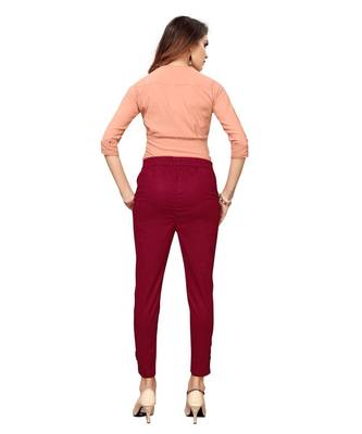Krisha Export Regular Slim Fit Women Slub Lycra Maroon Pant 5