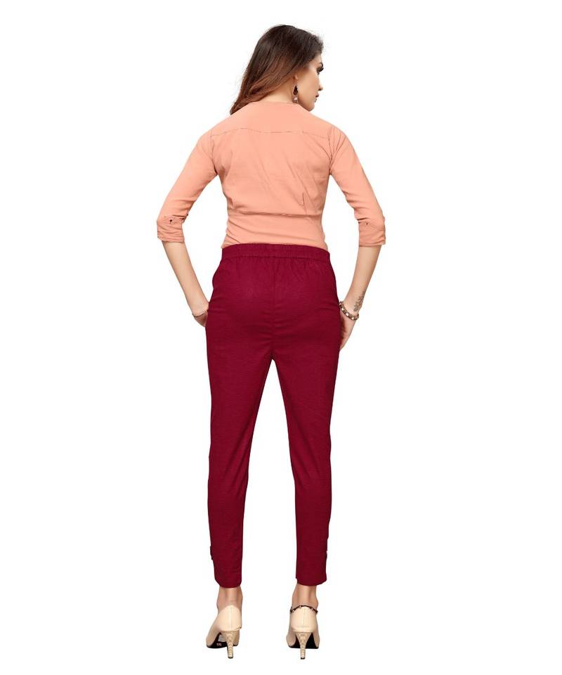 Krisha Export Regular Slim Fit Women Slub Lycra Maroon Pant