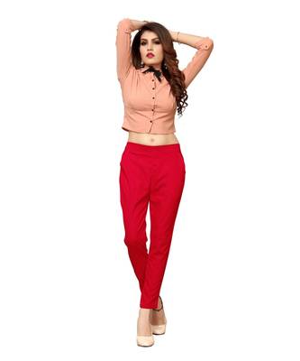 Krisha Export Regular Slim Fit Women Slub Lycra Red Pant 1