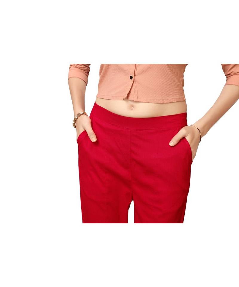Krisha Export Regular Slim Fit Women Slub Lycra Red Pant