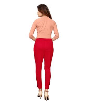 Krisha Export Regular Slim Fit Women Slub Lycra Red Pant 4