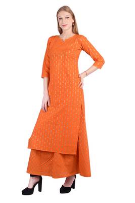 ORANGE cotton KURTA SET FOR WOMEN/GIRLS 2