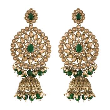 Traditional With Stunning Antique Finish Kundan & Pearl Jhumka Earrings for Women 4