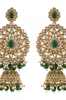 Traditional With Stunning Antique Finish Kundan & Pearl Jhumka Earrings for Women
