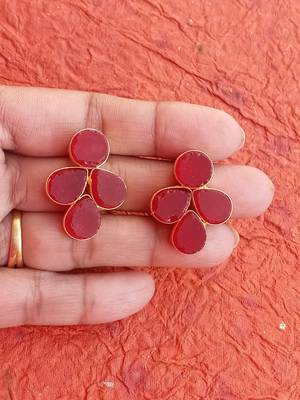 RozMili Handmade Jaipuri Monelise Stone Red colour stud earrings 1