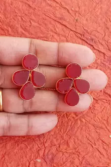 RozMili Handmade Jaipuri Monelise Stone Red colour stud earrings