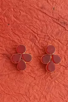 RozMili Handmade Jaipuri Monelise Stone Red colour stud earrings