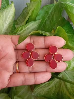 RozMili Handmade Jaipuri Monelise Stone Red colour stud earrings 3