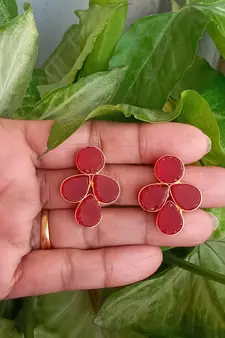RozMili Handmade Jaipuri Monelise Stone Red colour stud earrings