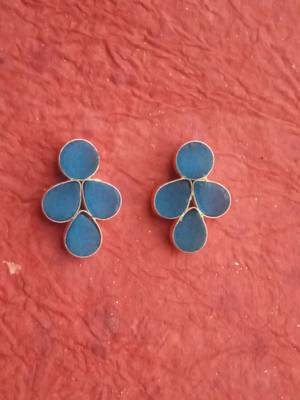 RozMili Handmade Jaipuri Monelisa Stone Brass Metal Gold Stud Earrings For Women & Girls 1