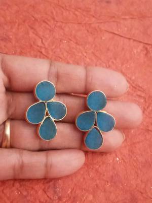 RozMili Handmade Jaipuri Monelisa Stone Brass Metal Gold Stud Earrings For Women & Girls 2