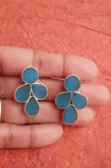 RozMili Handmade Jaipuri Monelisa Stone Brass Metal Gold Stud Earrings For Women & Girls