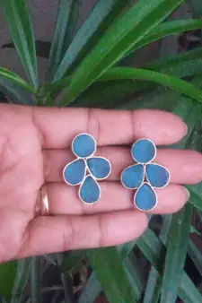 RozMili Handmade Jaipuri Monelisa Stone Brass Metal Gold Stud Earrings For Women & Girls
