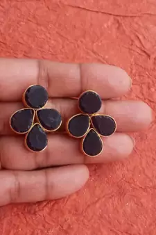 RozMili Handmade Jaipuri Monalise Stone Brass Metal Stud earrings for women & Girls