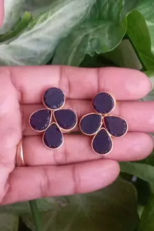 RozMili Handmade Jaipuri monalisa stone Brass metal stud earrings for Girls & women