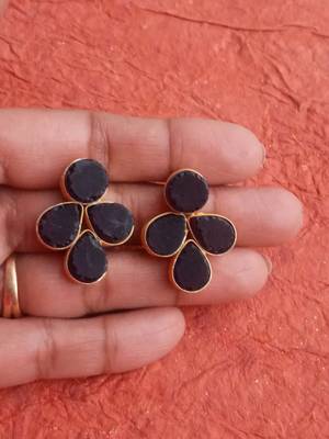 RozMili Handmade Jaipuri monalisa stone Brass metal stud earrings for Girls & women 4