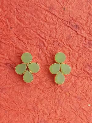 Indian  Handcrafted Gold Plated Brass metal Jaipuri Monalisa stone Traditional Ethnic Stud Earring for women & Girls 2