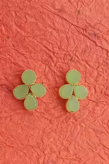 Indian  Handcrafted Gold Plated Brass metal Jaipuri Monalisa stone Traditional Ethnic Stud Earring for women & Girls
