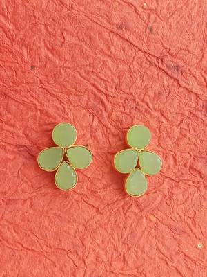 Indian  Handcrafted Gold Plated Brass metal Jaipuri Monalisa stone Traditional Ethnic Stud Earring for women & Girls 3