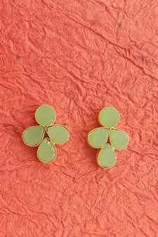 Indian  Handcrafted Gold Plated Brass metal Jaipuri Monalisa stone Traditional Ethnic Stud Earring for women & Girls