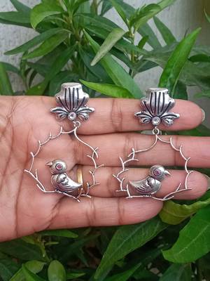 RozMili Handcrafted Oxidized silver finish  Brass metal Jaipuri Monalisa stone drop Earring for women & Girls 1