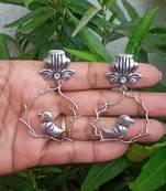 RozMili Handcrafted Oxidized silver finish  Brass metal Jaipuri Monalisa stone drop Earring for women & Girls