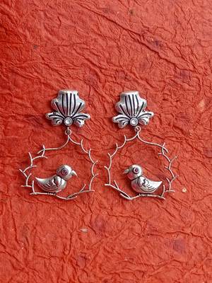 RozMili Handcrafted Oxidized silver finish  Brass metal Jaipuri Monalisa stone drop Earring for women & Girls 2