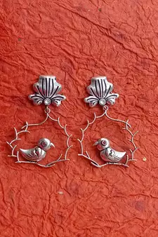 RozMili Handcrafted Oxidized silver finish  Brass metal Jaipuri Monalisa stone drop Earring for women & Girls