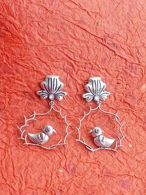 RozMili Handcrafted Oxidized silver finish  Brass metal Jaipuri Monalisa stone drop Earring for women & Girls 3
