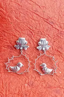 RozMili Handcrafted Oxidized silver finish  Brass metal Jaipuri Monalisa stone drop Earring for women & Girls