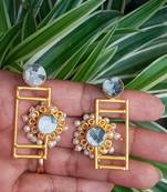 RozMili Traditional Brass metal Matte finish Gold Plated  Jaipuri stone Drop Earrings for Women & Girls