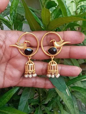 Indian traditional Handcrafted Gold Plated Brass metal Jaipuri Monalisa stone  Ethnic Stud Earring for women & Girls 1