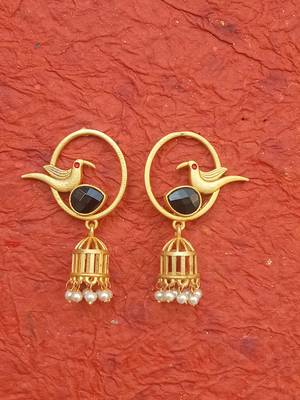 Indian traditional Handcrafted Gold Plated Brass metal Jaipuri Monalisa stone  Ethnic Stud Earring for women & Girls 2
