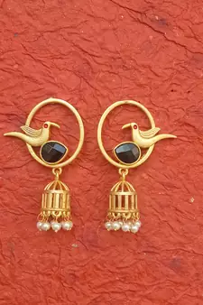 Indian traditional Handcrafted Gold Plated Brass metal Jaipuri Monalisa stone  Ethnic Stud Earring for women & Girls