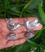 RozMili Indian Handcrafted Silver Oxidized  finish bird design Brass metal Jaipuri Drop Earring for women & Girls