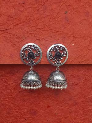 RozMili Brass metal Silver Oxidized Finish Jhumki earrings for women & Girls 1