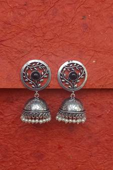 RozMili Brass metal Silver Oxidized Finish Jhumki earrings for women & Girls
