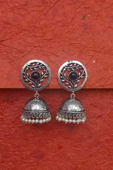 RozMili Brass metal Silver Oxidized Finish Jhumki earrings for women & Girls