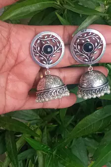 RozMili Brass metal Silver Oxidized Finish Jhumki earrings for women & Girls