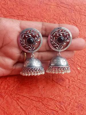RozMili Brass metal Silver Oxidized Finish Jhumki earrings for women & Girls 3